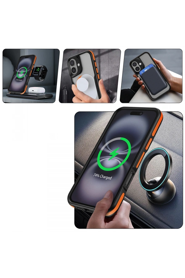 Apple iPhone 16 Plus Kılıf M-safe Şarj Özellikli Renkli Kenar Airbag Şeritli Zore Lamer Kapak