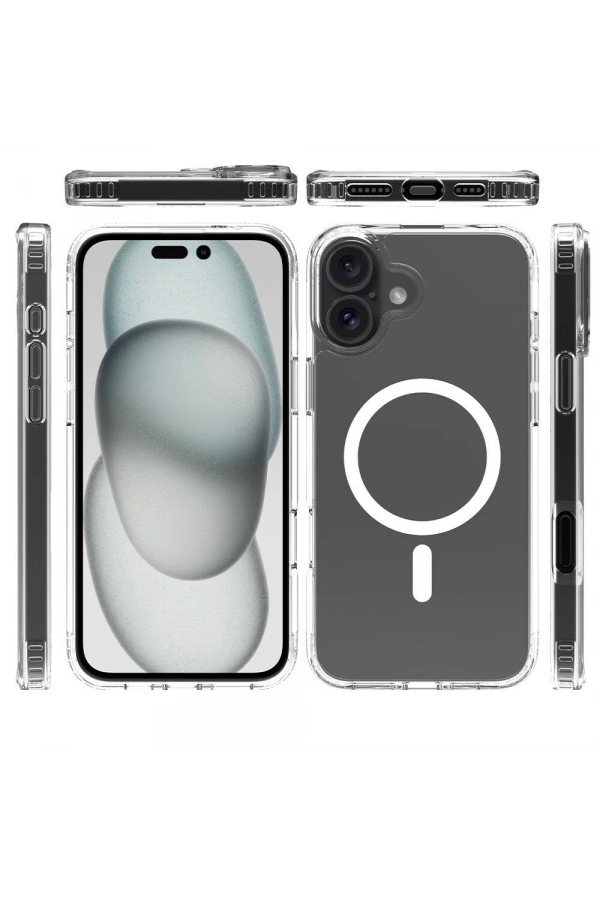 Apple iPhone 16 Plus Kılıf M-safe Şarj Özellikli Şeffaf Sert PC Zore Embos Kapak