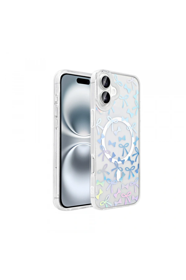 Apple iPhone 16 Plus Kılıf M-Safe Şarj Özellikli Şeffaf Zore Folk Sert Kapak