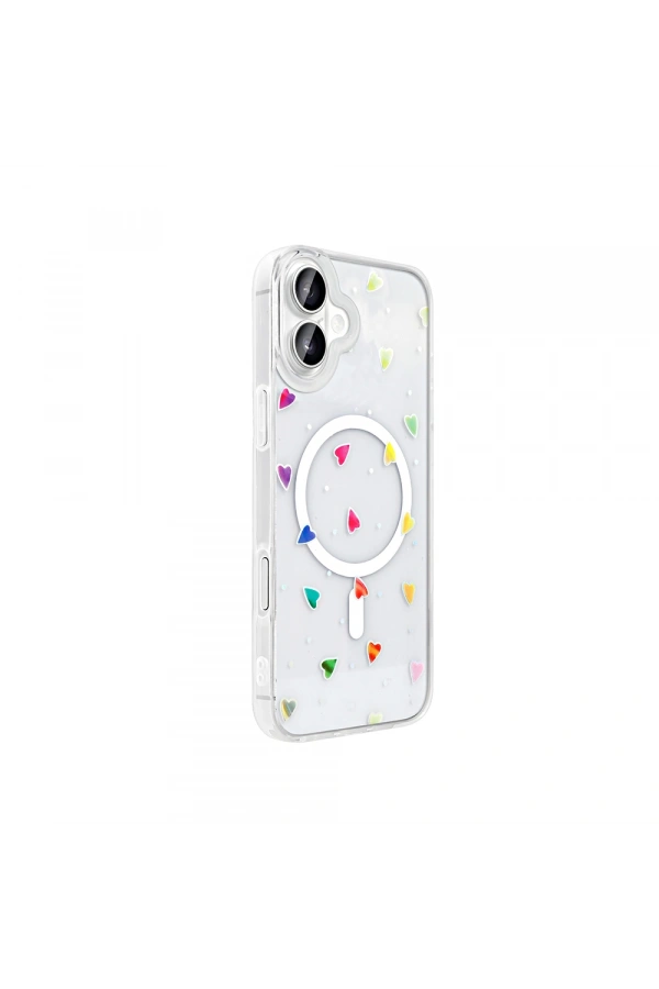 Apple iPhone 16 Plus Kılıf M-Safe Şarj Özellikli Şeffaf Zore Folk Sert Kapak