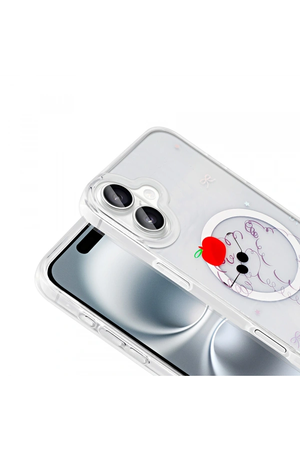 Apple iPhone 16 Plus Kılıf M-Safe Şarj Özellikli Şeffaf Zore Folk Sert Kapak