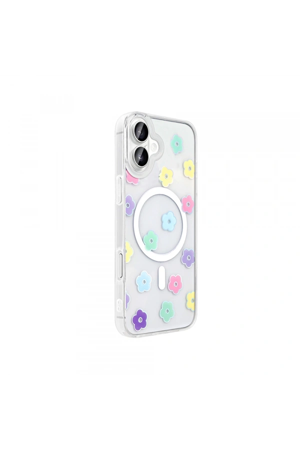 Apple iPhone 16 Plus Kılıf M-Safe Şarj Özellikli Şeffaf Zore Folk Sert Kapak