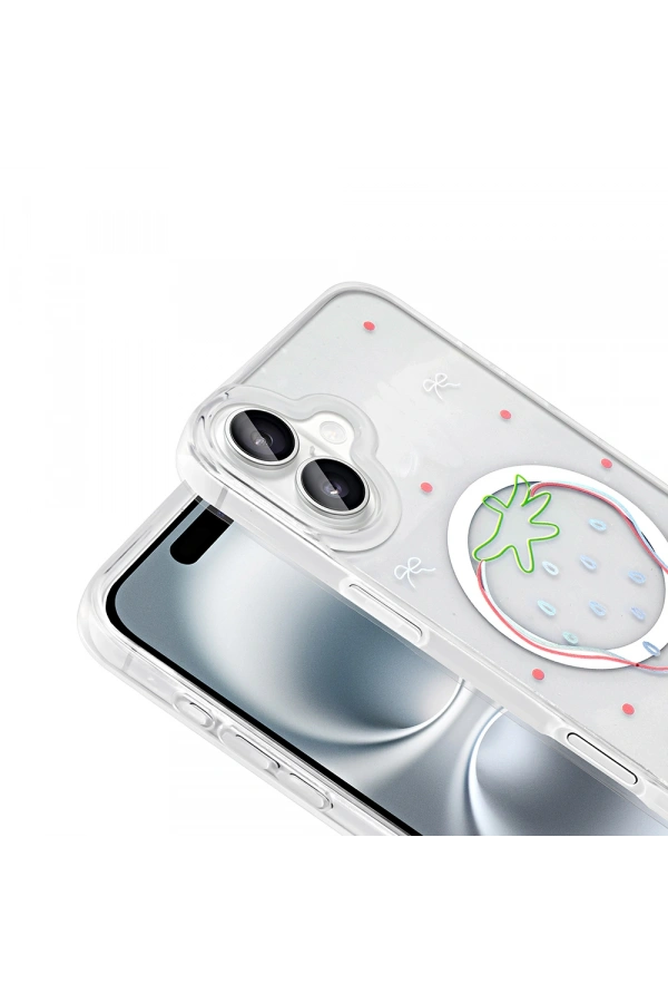Apple iPhone 16 Plus Kılıf M-Safe Şarj Özellikli Şeffaf Zore Folk Sert Kapak