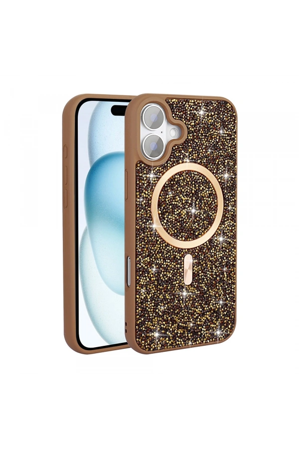 Apple iPhone 16 Plus Kılıf Pırlanta Tasarımlı M-safe Şarj Özellikli Zore Mozaik Silikon Kapak