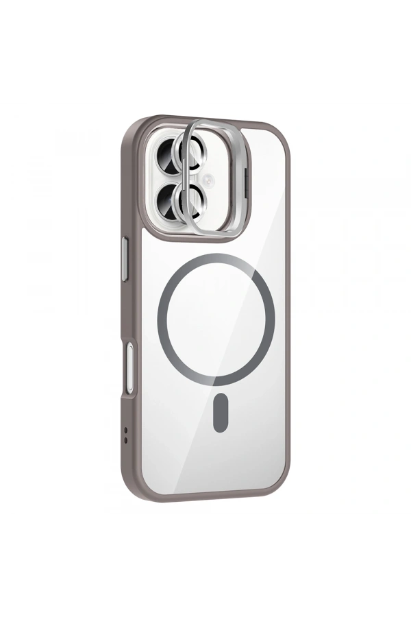 Apple iPhone 16 Plus Kılıf Standlı ve Kamera Lens Hediyeli M-Safe Şarj Özellikli Zore Etro Kapak