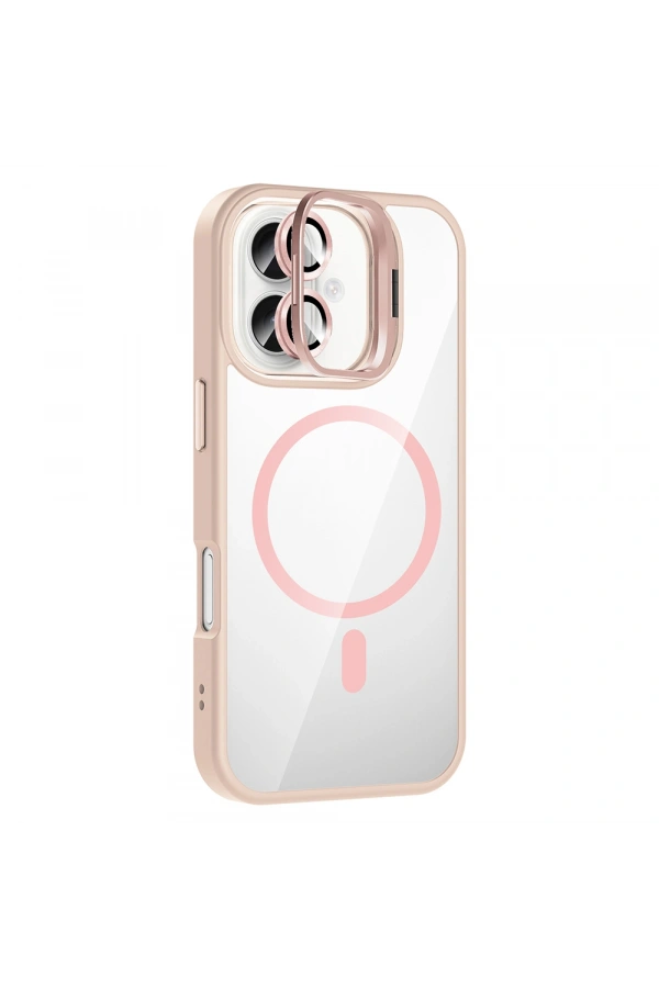 Apple iPhone 16 Plus Kılıf Standlı ve Kamera Lens Hediyeli M-Safe Şarj Özellikli Zore Etro Kapak
