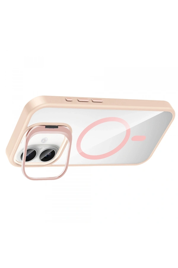 Apple iPhone 16 Plus Kılıf Standlı ve Kamera Lens Hediyeli M-Safe Şarj Özellikli Zore Etro Kapak
