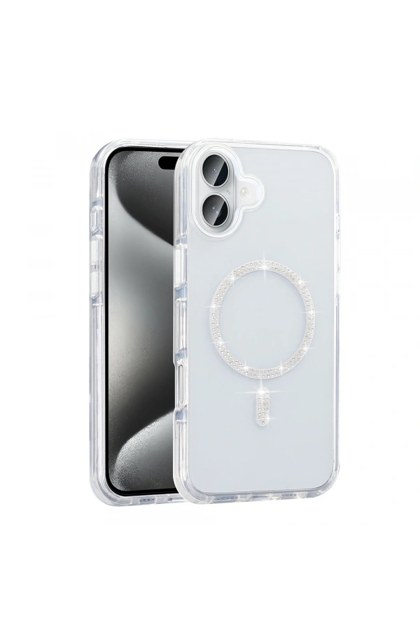Apple iPhone 16 Plus Kılıf Taşlı Tasarım M-safe Şarj Özellikli Zore Koment Silikon Kapak