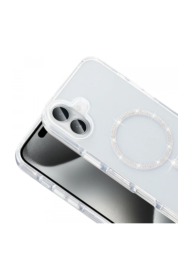 Apple iPhone 16 Plus Kılıf Taşlı Tasarım M-safe Şarj Özellikli Zore Koment Silikon Kapak
