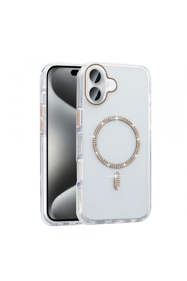 Apple iPhone 16 Plus Kılıf Taşlı Tasarım M-safe Şarj Özellikli Zore Koment Silikon Kapak