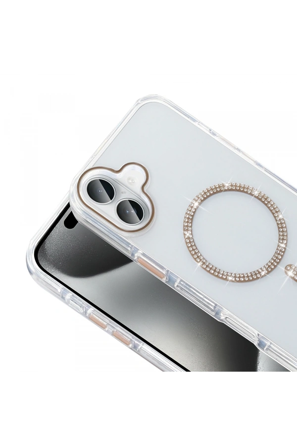 Apple iPhone 16 Plus Kılıf Taşlı Tasarım M-safe Şarj Özellikli Zore Koment Silikon Kapak