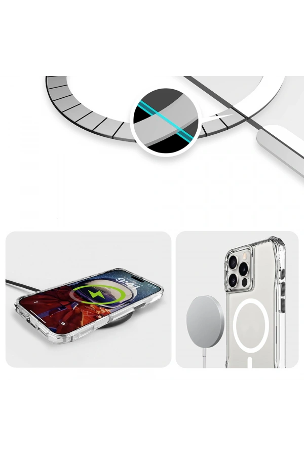 Apple iPhone 16 Pro Kılıf M-safe Şarj Özellikli Airbagli Şeffaf Zore İncek Kapak