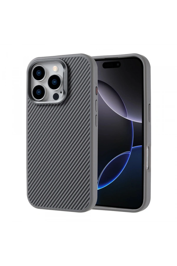 Apple iPhone 16 Pro Kılıf M-safe Şarj Özellikli Karbon Fiber Görünümlü Zore Troy Kapak