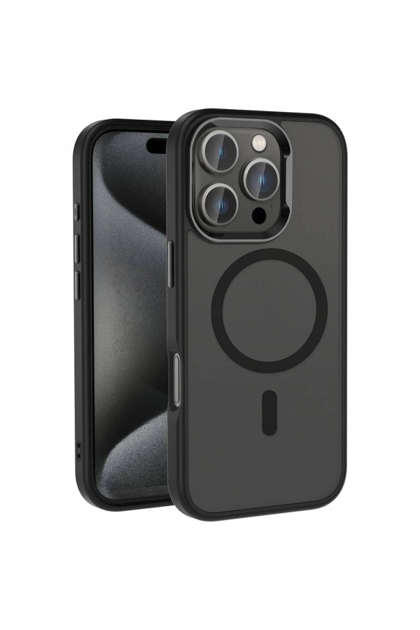 Apple iPhone 16 Pro Kılıf M-safe Şarj Özellikli Parlak Kamera Çerçeveli Zore Kost Kapak
