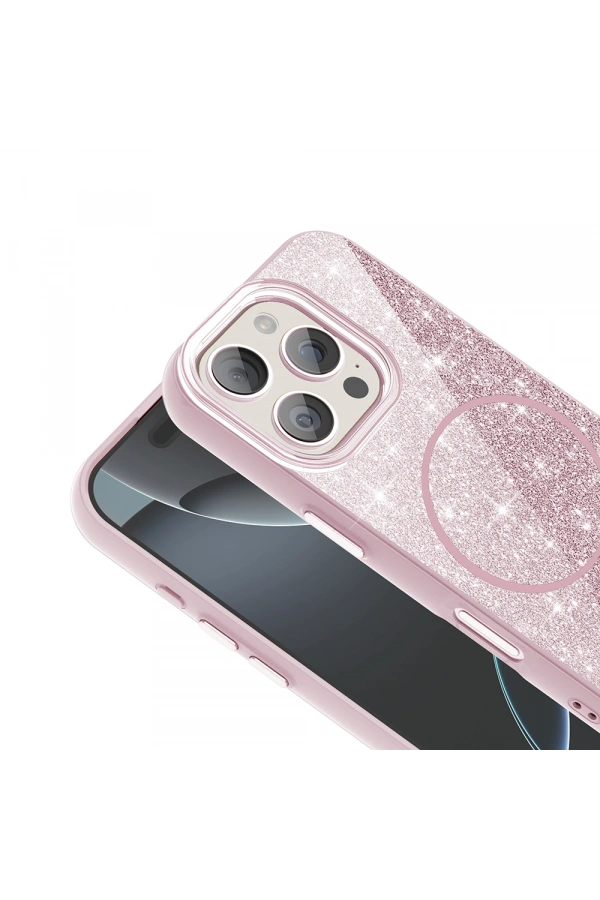 Apple iPhone 16 Pro Kılıf M-safe Şarj Özellikli Parlayan Simli Zore Okso Kapak