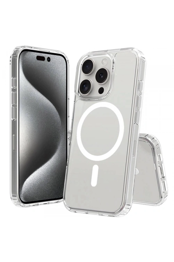 Apple iPhone 16 Pro Kılıf M-safe Şarj Özellikli Şeffaf Sert PC Zore Embos Kapak