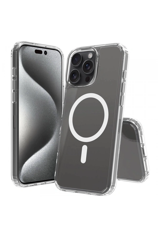 Apple iPhone 16 Pro Kılıf M-safe Şarj Özellikli Şeffaf Sert PC Zore Embos Kapak