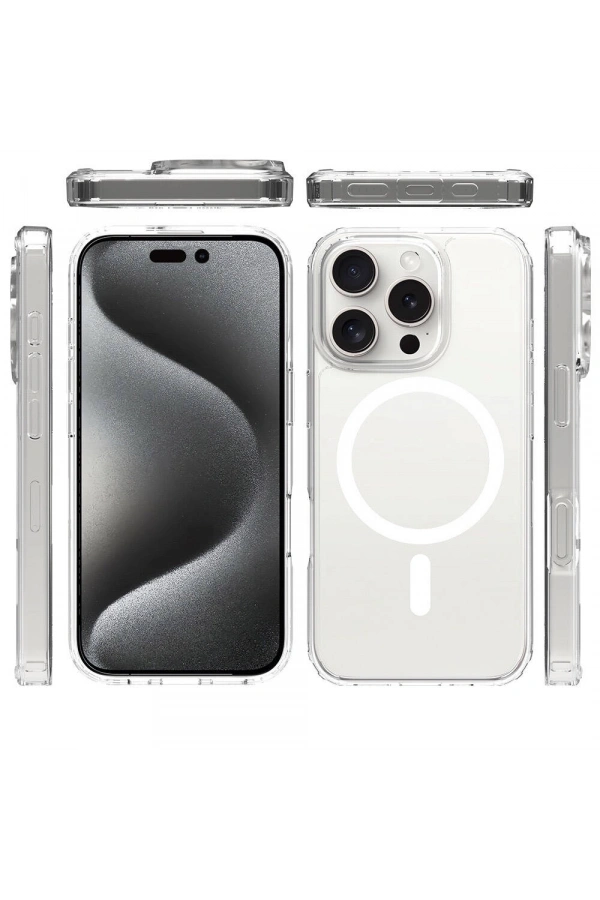Apple iPhone 16 Pro Kılıf M-safe Şarj Özellikli Şeffaf Sert PC Zore Embos Kapak