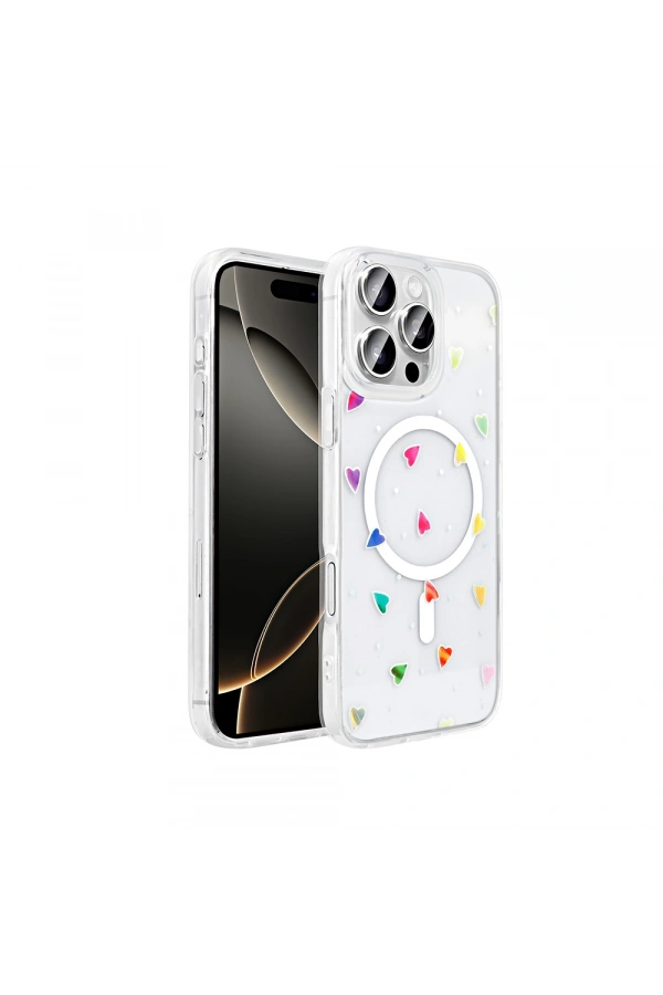 Apple iPhone 16 Pro Kılıf M-Safe Şarj Özellikli Şeffaf Zore Folk Sert Kapak