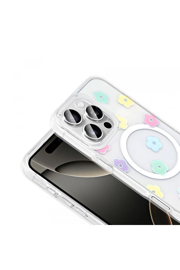 Apple iPhone 16 Pro Kılıf M-Safe Şarj Özellikli Şeffaf Zore Folk Sert Kapak