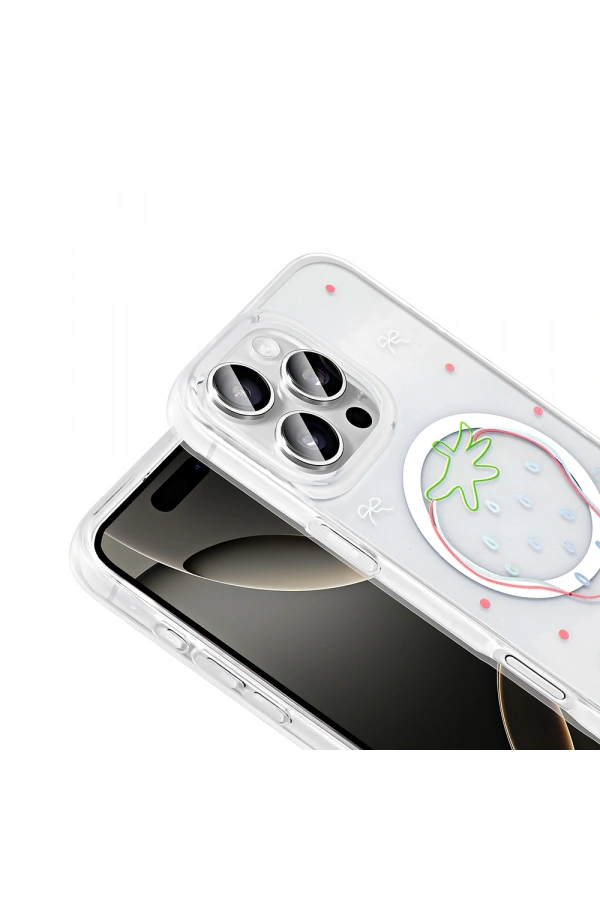 Apple iPhone 16 Pro Kılıf M-Safe Şarj Özellikli Şeffaf Zore Folk Sert Kapak