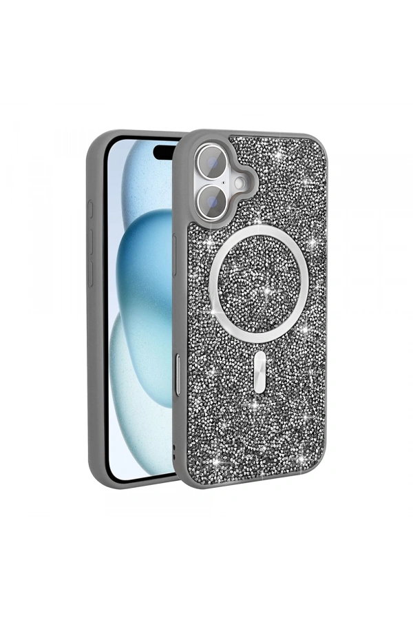 Apple iPhone 16 Pro Kılıf Pırlanta Tasarımlı M-safe Şarj Özellikli Zore Mozaik Silikon Kapak