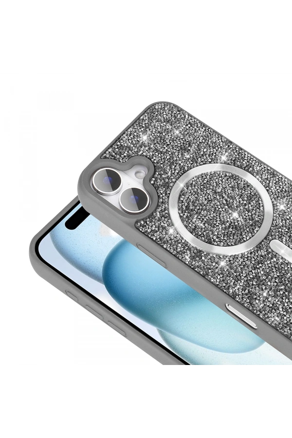 Apple iPhone 16 Pro Kılıf Pırlanta Tasarımlı M-safe Şarj Özellikli Zore Mozaik Silikon Kapak