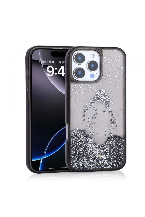 Apple iPhone 16 Pro Kılıf Sıvılı Simli Şeffaf Arka Yüzey Zore Keto Silikon Kapak