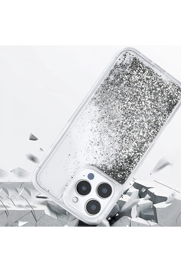 Apple iPhone 16 Pro Kılıf Sıvılı Simli Şeffaf Arka Yüzey Zore Keto Silikon Kapak