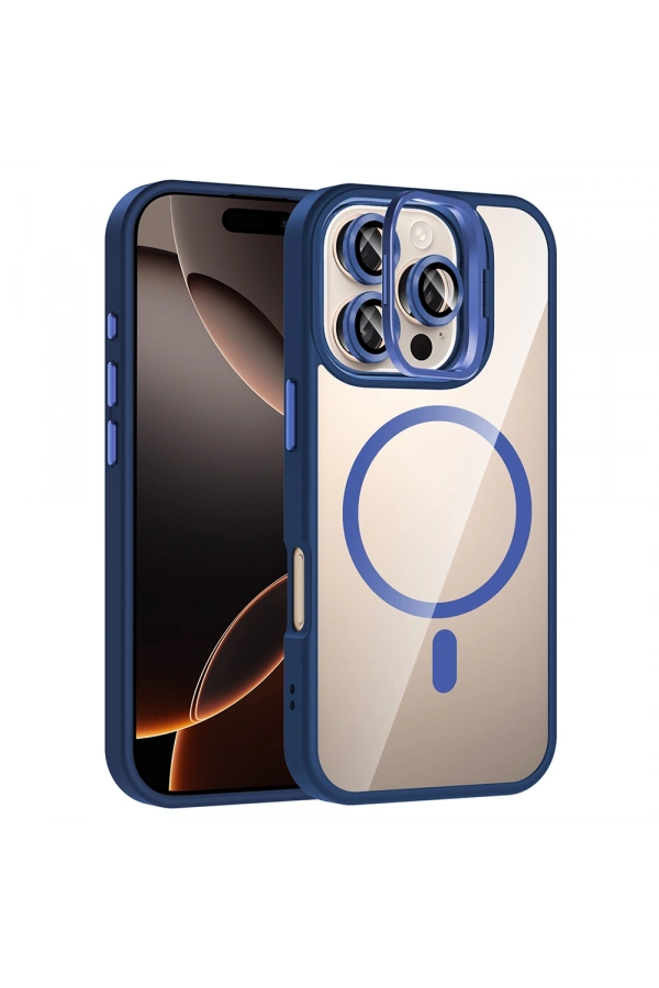 Apple iPhone 16 Pro Kılıf Standlı ve Kamera Lens Hediyeli M-Safe Şarj Özellikli Zore Etro Kapak