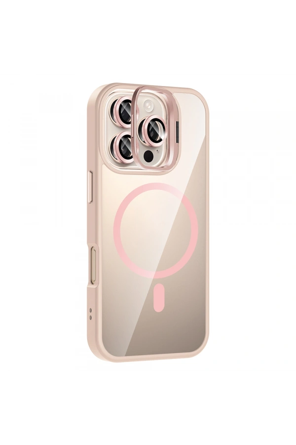 Apple iPhone 16 Pro Kılıf Standlı ve Kamera Lens Hediyeli M-Safe Şarj Özellikli Zore Etro Kapak