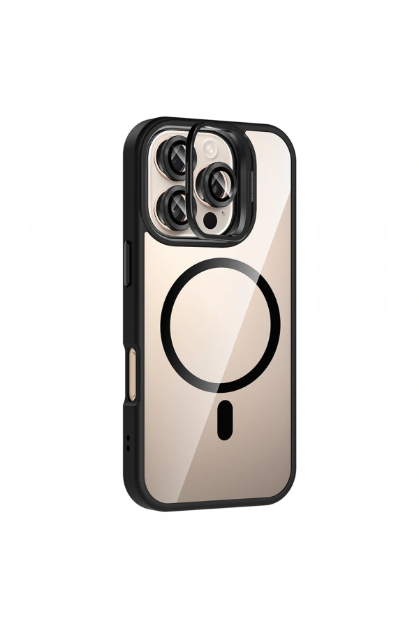 Apple iPhone 16 Pro Kılıf Standlı ve Kamera Lens Hediyeli M-Safe Şarj Özellikli Zore Etro Kapak