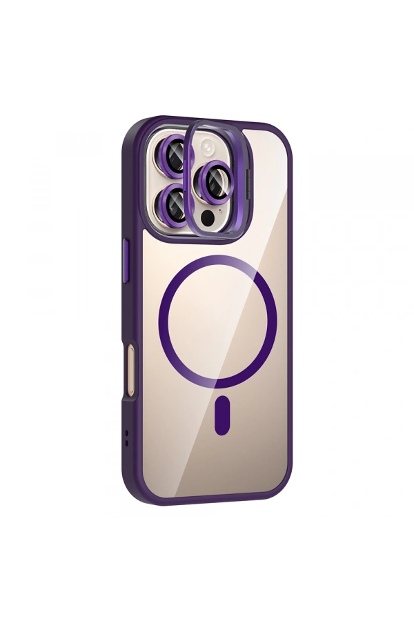 Apple iPhone 16 Pro Kılıf Standlı ve Kamera Lens Hediyeli M-Safe Şarj Özellikli Zore Etro Kapak