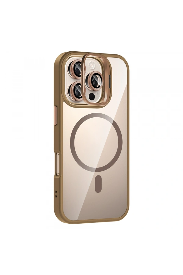 Apple iPhone 16 Pro Kılıf Standlı ve Kamera Lens Hediyeli M-Safe Şarj Özellikli Zore Etro Kapak