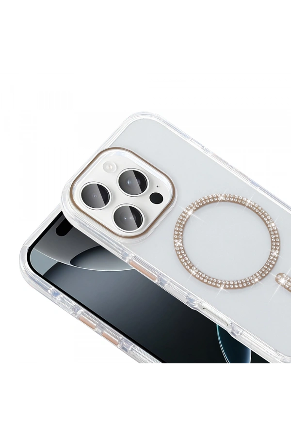Apple iPhone 16 Pro Kılıf Taşlı Tasarım M-safe Şarj Özellikli Zore Koment Silikon Kapak