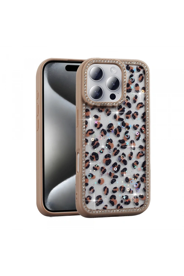 Apple iPhone 16 Pro Kılıf Taşlı ve Simli Tasarım Zore Azra Kapak