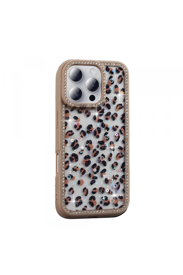 Apple iPhone 16 Pro Kılıf Taşlı ve Simli Tasarım Zore Azra Kapak