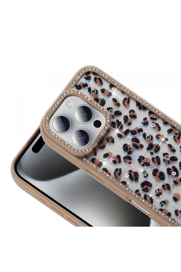Apple iPhone 16 Pro Kılıf Taşlı ve Simli Tasarım Zore Azra Kapak