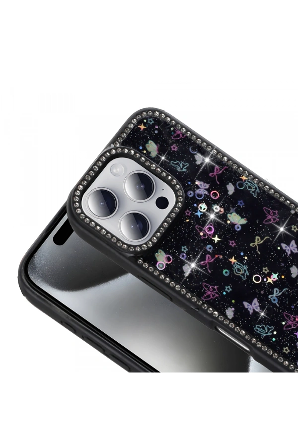 Apple iPhone 16 Pro Kılıf Taşlı ve Simli Tasarım Zore Azra Kapak