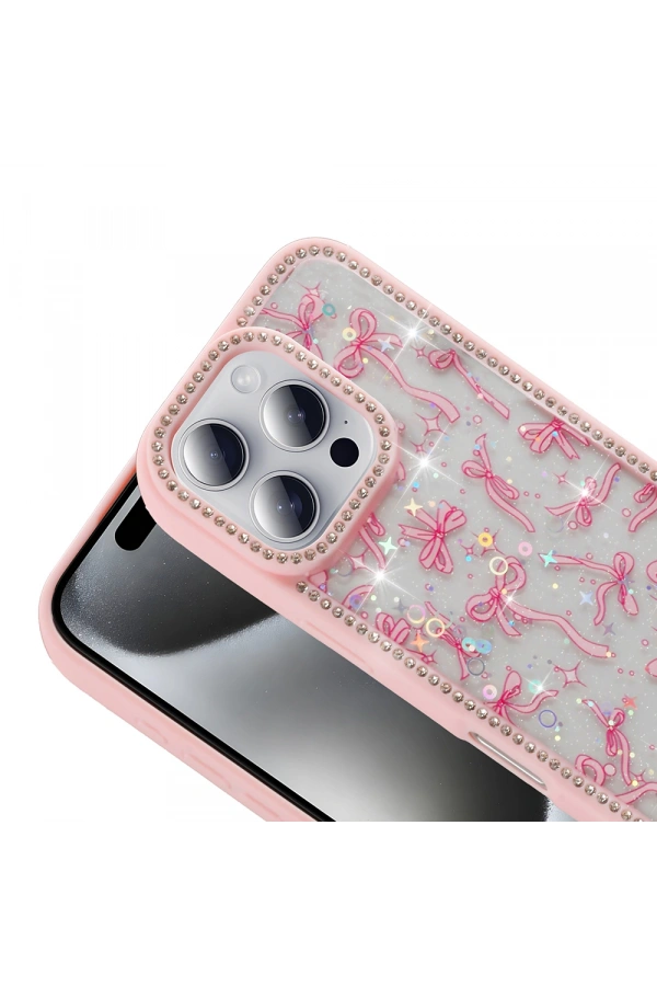 Apple iPhone 16 Pro Kılıf Taşlı ve Simli Tasarım Zore Azra Kapak