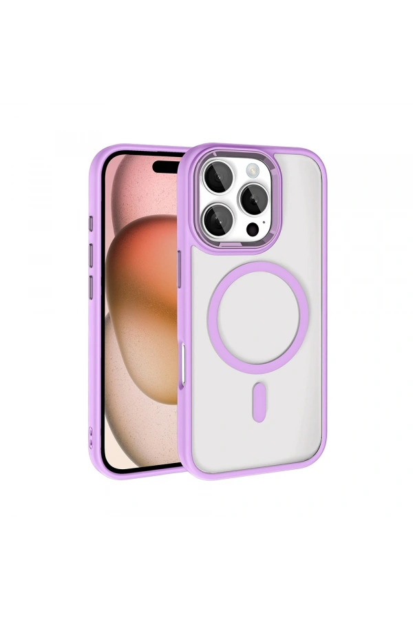 Apple iPhone 16 Pro Kılıf Wireless Şarj Özellikli Zore Krom M-safe Silikon Kapak