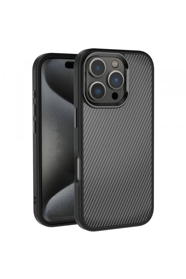 Apple iPhone 16 Pro Max Kılıf Karbon Fiber Görünümlü Parlak Kamera Çerçeveli Zore Venus Kapak