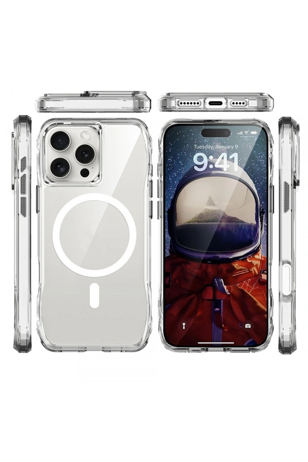 Apple iPhone 16 Pro Max Kılıf M-safe Şarj Özellikli Airbagli Şeffaf Zore İncek Kapak