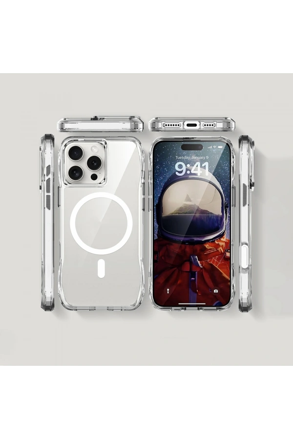 Apple iPhone 16 Pro Max Kılıf M-safe Şarj Özellikli Airbagli Şeffaf Zore İncek Kapak