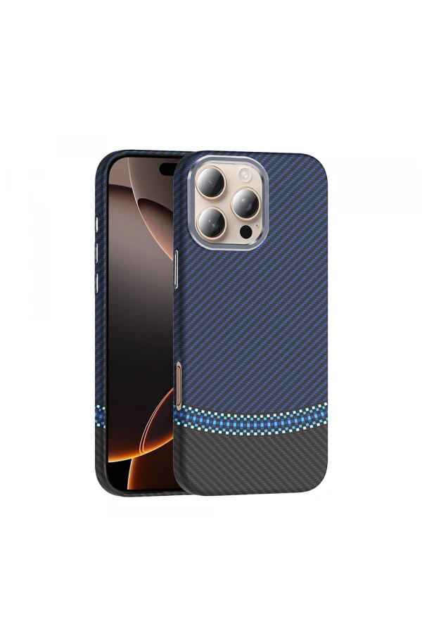 Apple iPhone 16 Pro Max Kılıf M-safe Şarj Özellikli Karbon Fiber Görünümlü Zore Gros Kapak