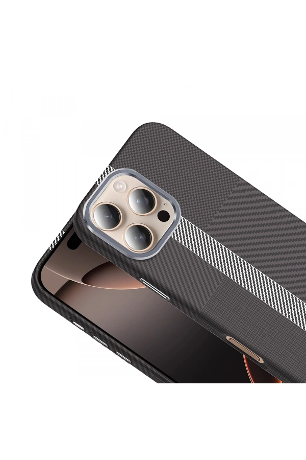 Apple iPhone 16 Pro Max Kılıf M-safe Şarj Özellikli Karbon Fiber Görünümlü Zore Gros Kapak