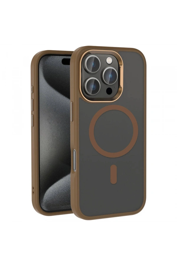 Apple iPhone 16 Pro Max Kılıf M-safe Şarj Özellikli Parlak Kamera Çerçeveli Zore Kost Kapak