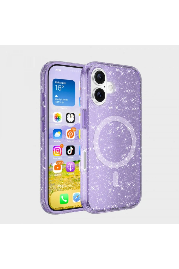 Apple iPhone 16 Pro Max Kılıf M-safe Şarj Özellikli Parlayan Simli Saydam Renkli Zore Allstar Kapak