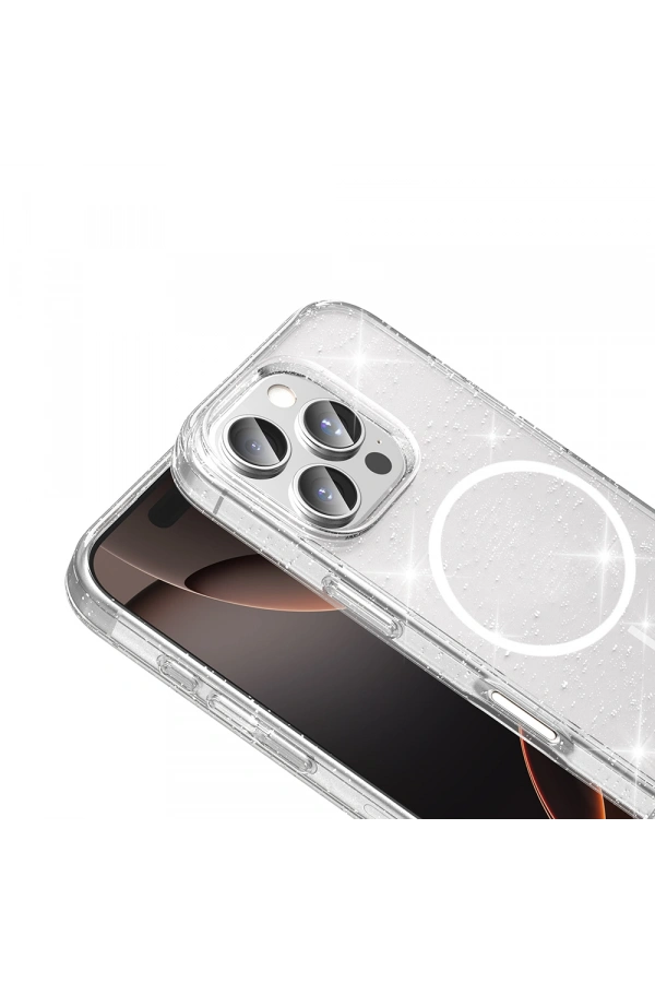 ​Apple iPhone 16 Pro Max Kılıf M-safe Şarj Özellikli Parlayan Simli Saydam Renkli Zore Maris Kapak