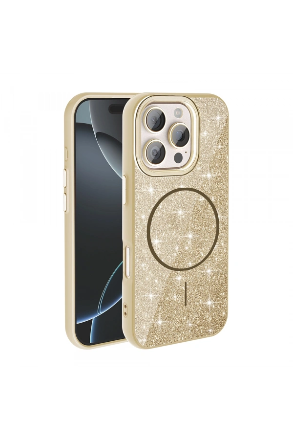 Apple iPhone 16 Pro Max Kılıf M-safe Şarj Özellikli Parlayan Simli Zore Okso Kapak